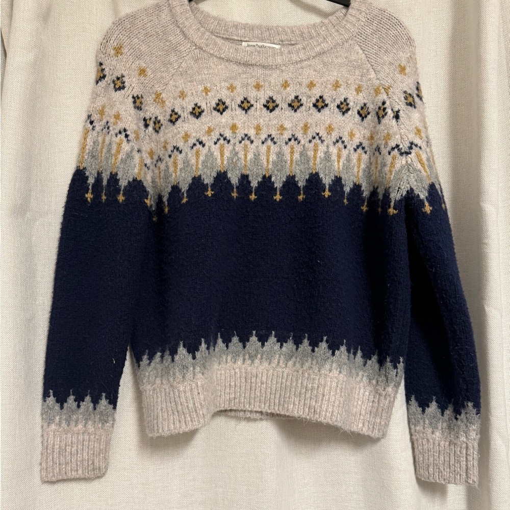 JohnPaulRichard Navy and Beige Patterned Sweater